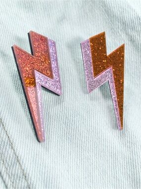 Bowie inspired Glitter Lightning Bolt earrings